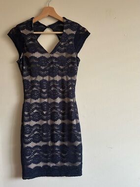 ALLOY Navy Lace Overlay Mini Dress